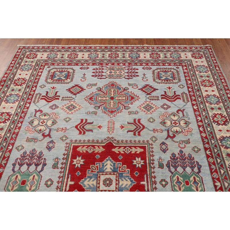 Geometric Kazak Oriental Area Rug Hand-Knotted Wool Carpet - 6'7" x 9'5"