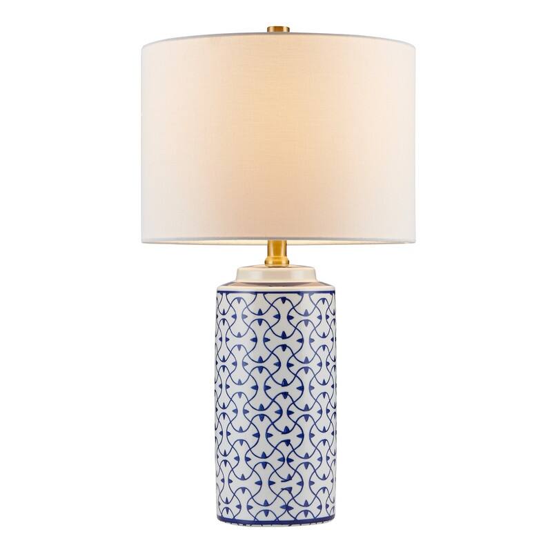 21.75 inch Blue Ceramic Table lamp with White Drum Lampshade - W12" x H21.75"