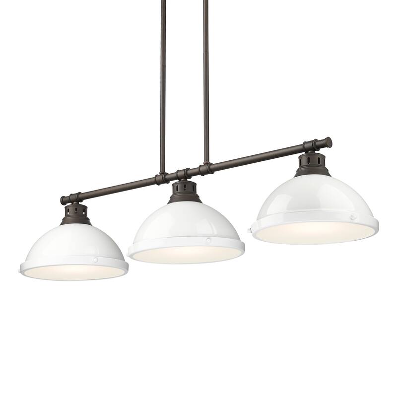 Yep by Golden Lighting Duncan 3-light Island Light in Rubbed Bronze and White shade