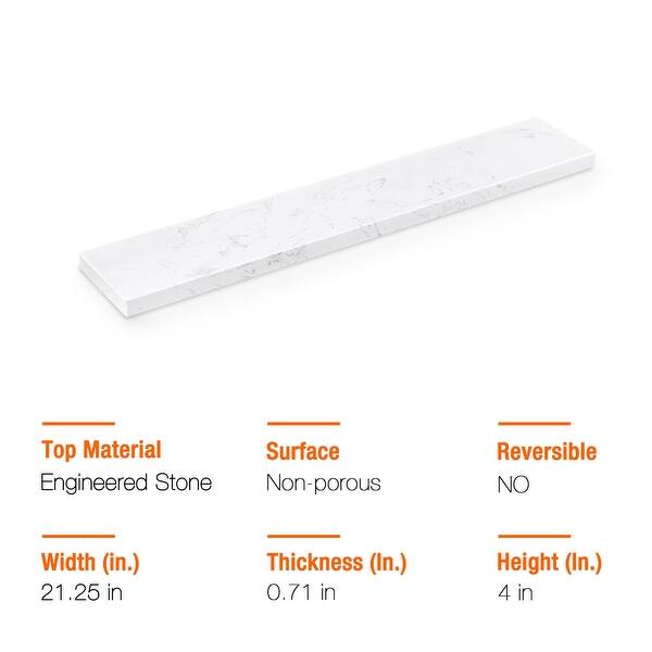 EQLOO 21" X 4" Engineered Stone Sidesplash For Bathroom Vanity – Carrara White, 0.7" Deep, Left Or Right Side, Easy Silicone Install, Scratch & Stain Resistant