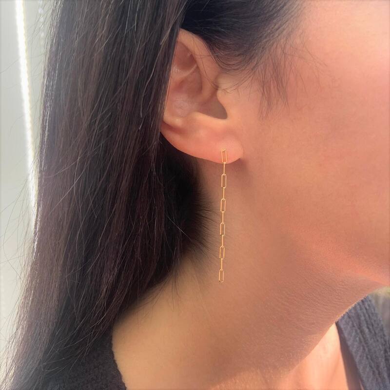 Joelle Collection 14K Yellow Gold Paperclip Long Drop Earrings 2.25 Inch