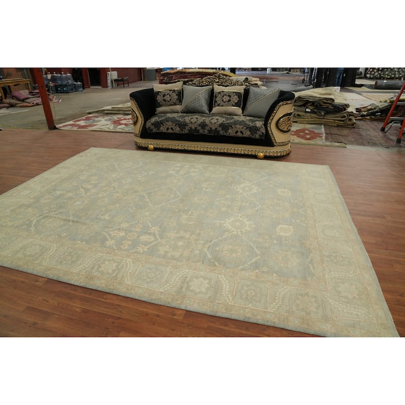 Vegetable Dye Wool Oushak Turkish Area Rug, Floral Geometric Carpet - 12' 1'' X 9' 0''