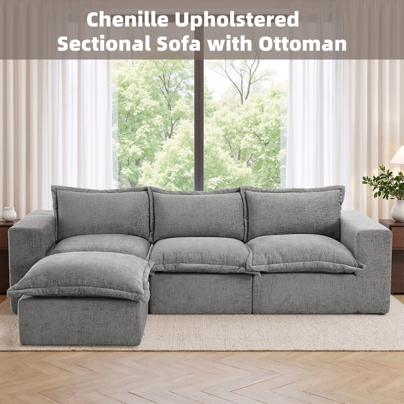 Chenille No Assembly Modular Sectional Sofa Cloud Couch with Ottoman