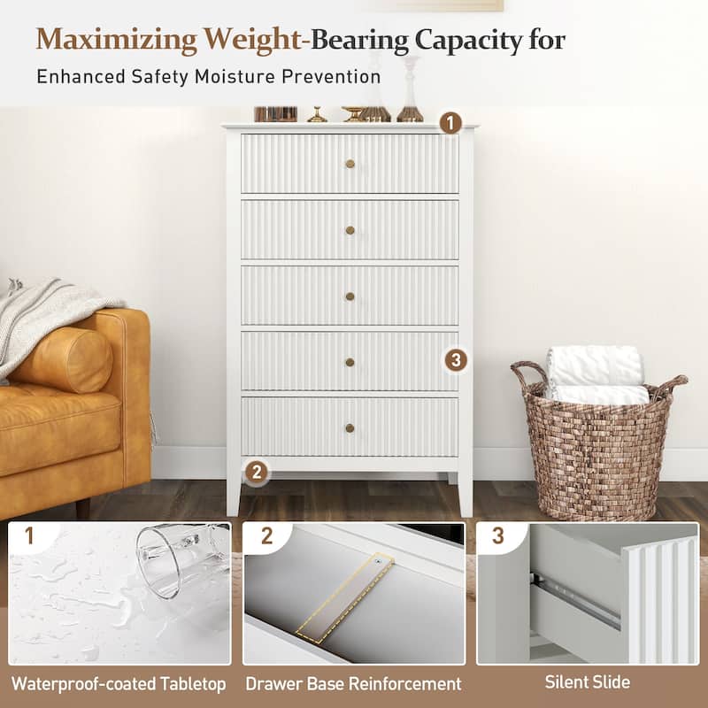 Elegant 5-Drawer Dresser Antique White for Bedroom
