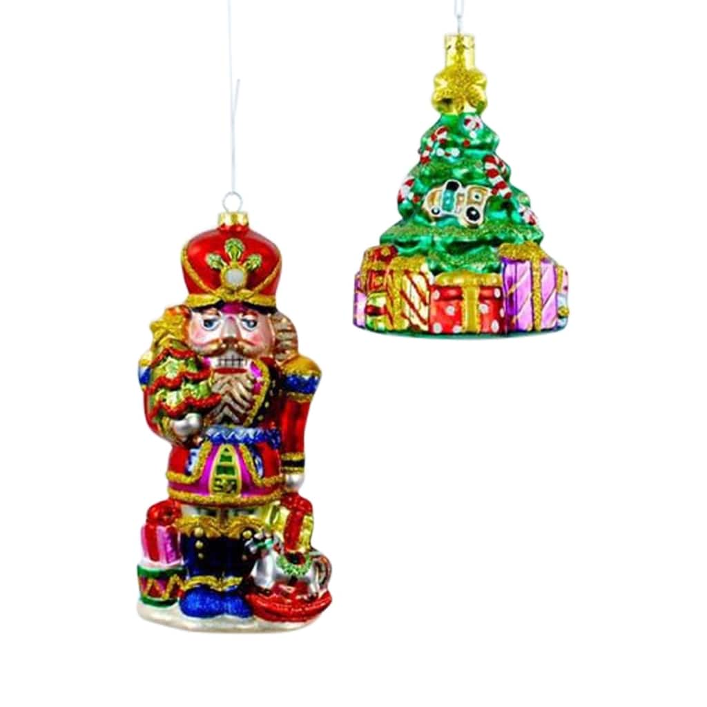 Festive Nutcracker Trimmed Holiday Tree Christmas Ornament Set of 2 - Red Green