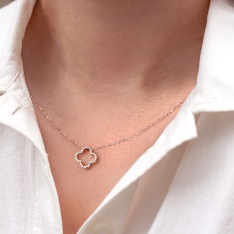 1/6ct - 1ct TDW Diamond 14K Gold Open Clover Pendant Necklace for Women
