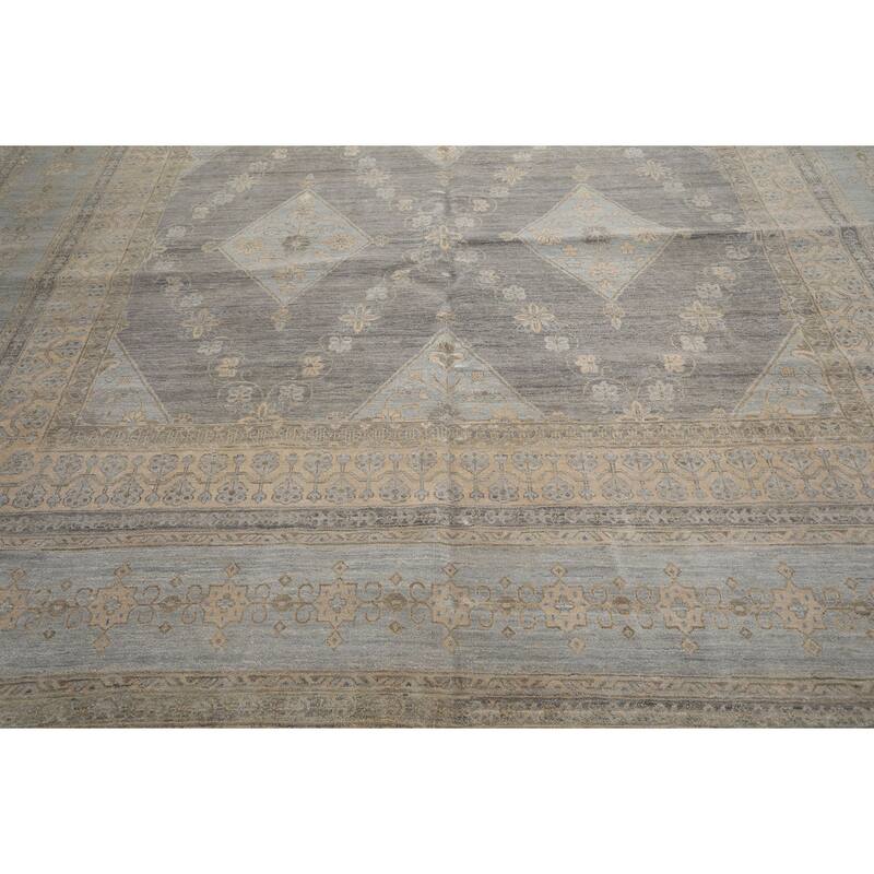 12'4''x15'6'' Hand Knotted Wool Slate Peshawar Transitional Oriental Area Rug - 12' 4'' x 15' 6''