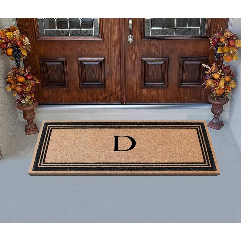 A1HC Natural Coir Monogrammed Flock Anti shed Treated Durable Doormat BlackBeige