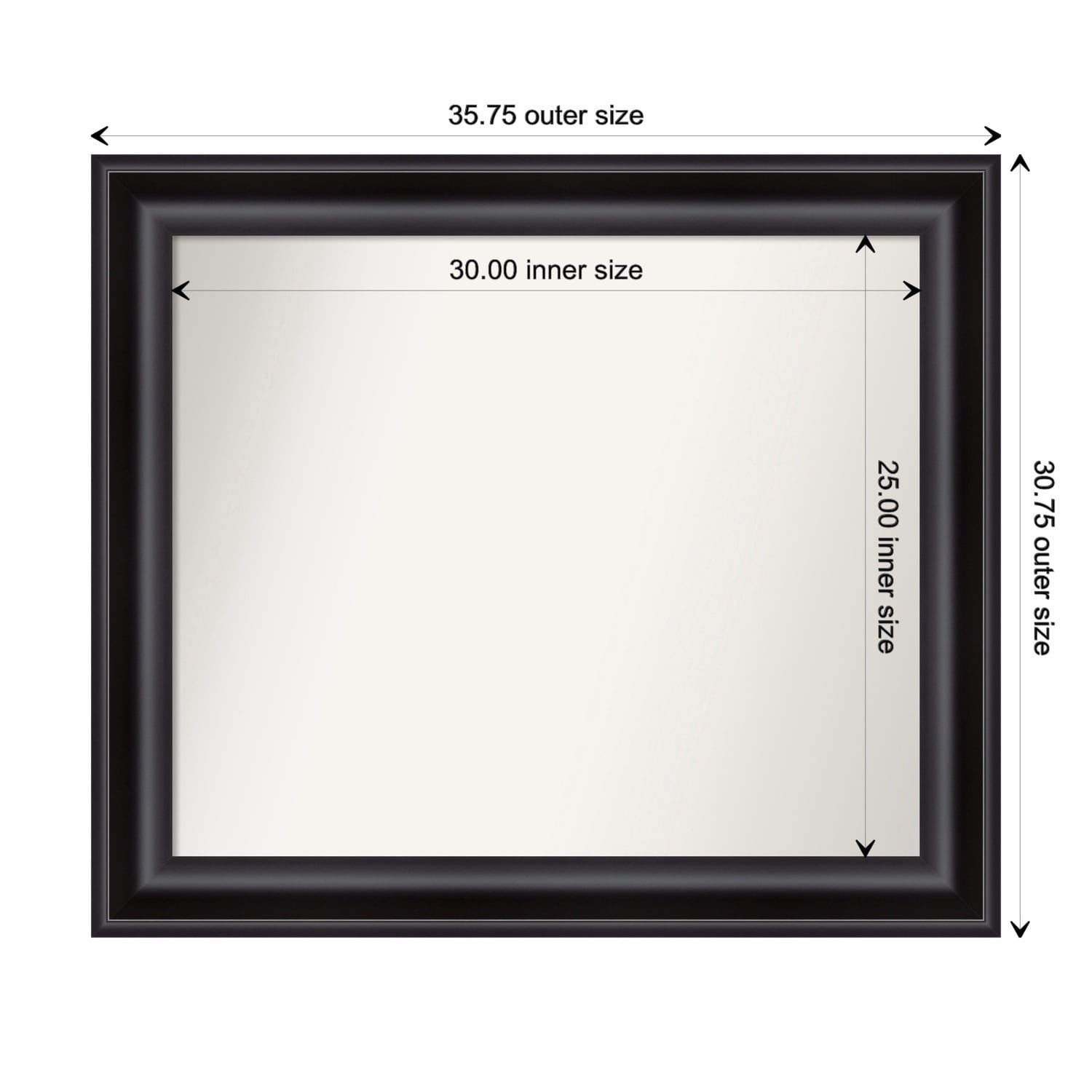 Grand Black Framed Non-Beveled Custom Wall Mirror, Bathroom Vanity Mirror