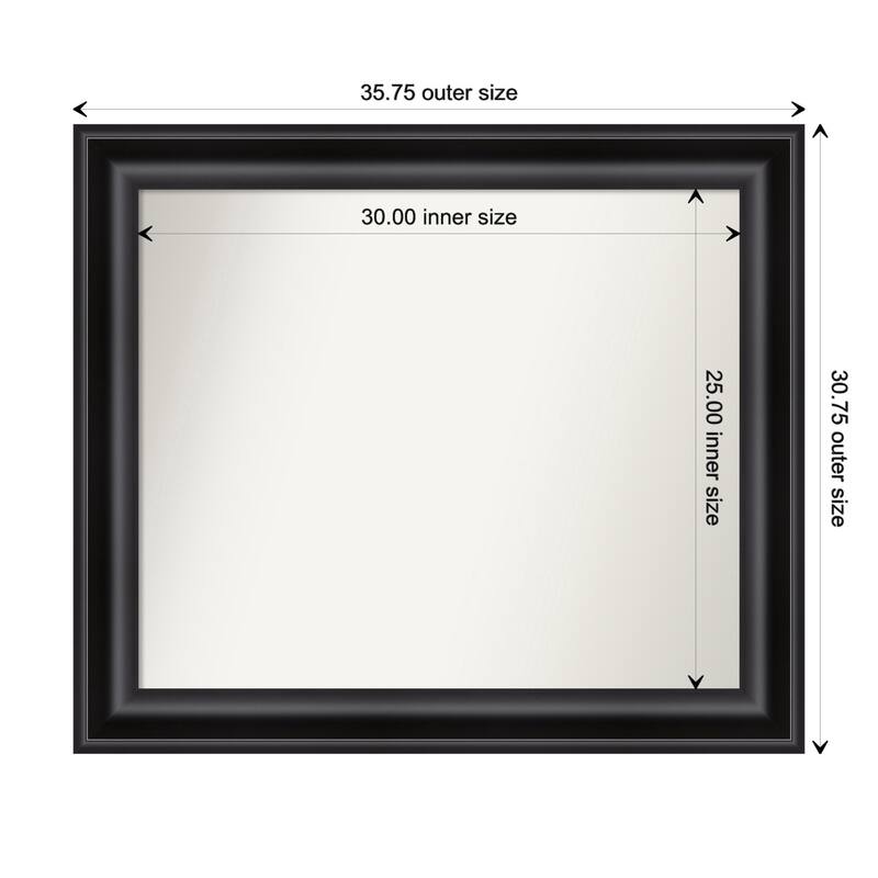 Grand Black Framed Non-Beveled Custom Wall Mirror, Bathroom Vanity Mirror - Outer Size: 35.75 x 30.75