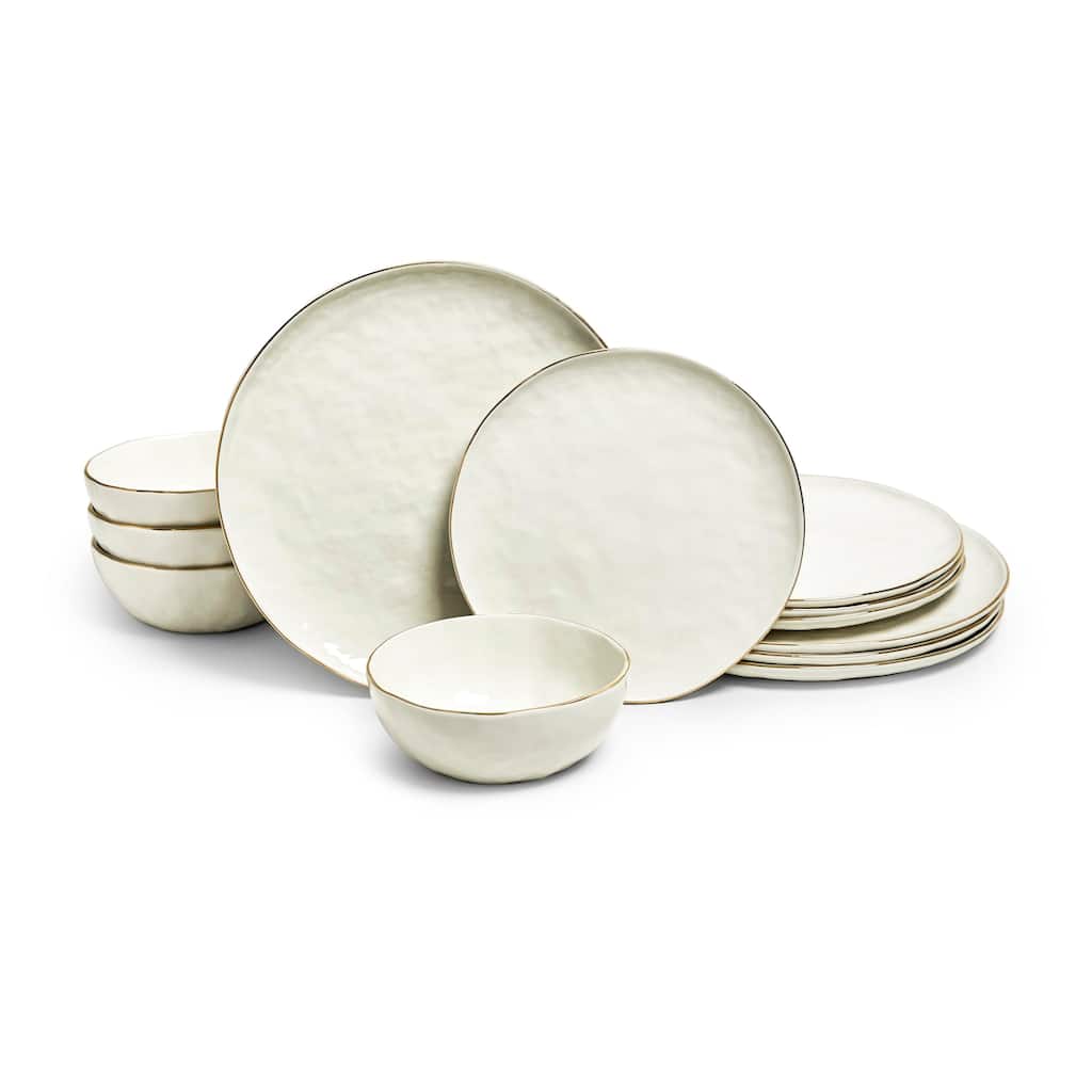 Sango Gansevoort 12-Piece White Stoneware Dinnerware Set - Service for 4, Plate & Bowl Set