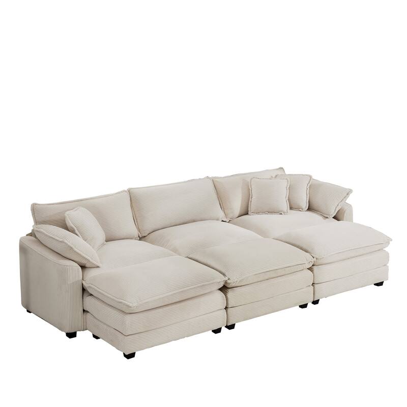 Oversized Corduroy Cloud Upholstered Modular Sleeper Sofa with 3 Removable Ottoman and 5 Pillows