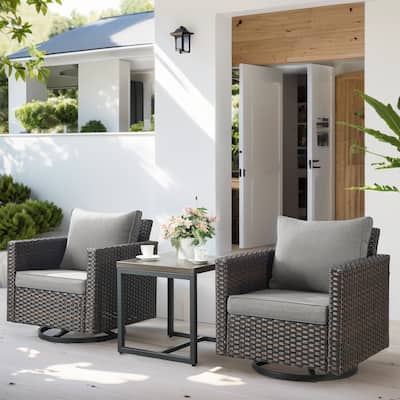 3-Piece Patio Outdoor Swivel Glider Rocker Chair Set - Brown