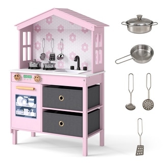 Gymax Kids Play Kitchen w/2 Stoves Rotation Knobs Faucet Sink