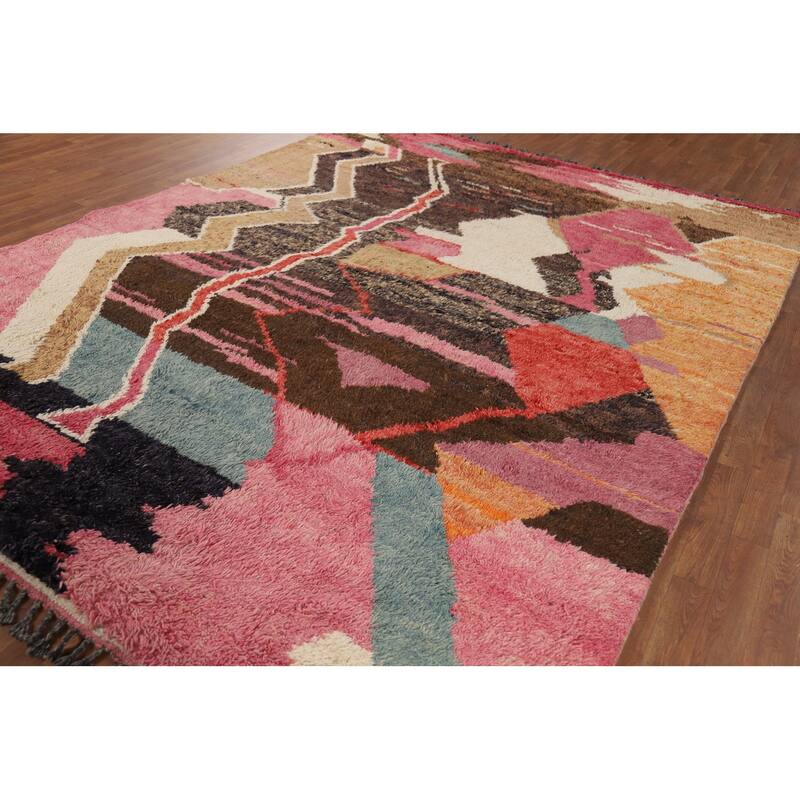 Abstract Plush Moroccan Oriental Area Rug Hand-Knotted Wool Carpet - 8'0" x 10'8"