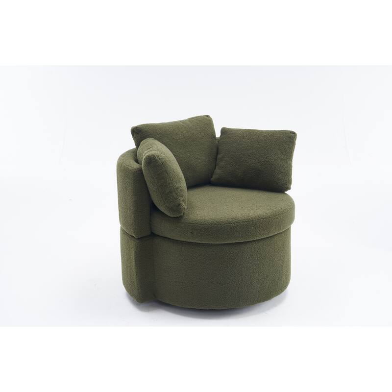 Teddy Fabric Swivel And Storage Chair With Back Cushion For Living Room