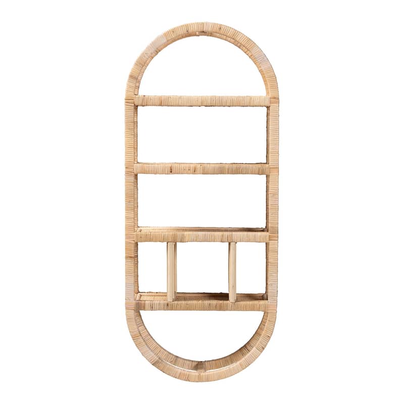 Labonita Natural Rattan Wall Shelf - 3-Tier Wall-Mounted Display Unit with Arching Frame for Entryway, Living Room, or Bathroom