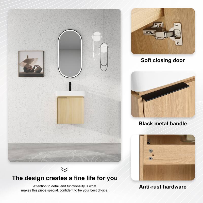 Beingnext 16''/20''/24"/30"/36" Bathroom Vanity with Sink, Floating Bathroom Vanity with Soft Close Door