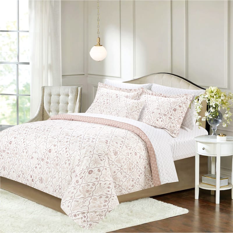 Mauve Floral Comforter Set with Sheets