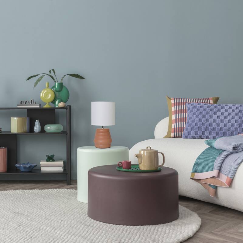 Ribbed Ceramic Table Lamp with Drum Shade - 12.75" - Terracotta Brown