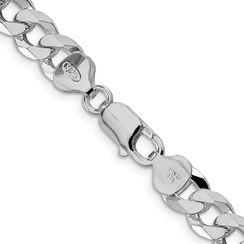 Curata 925 Sterling Silver Rhodium 8.5mm Beveled Curb Chain Necklace for Men