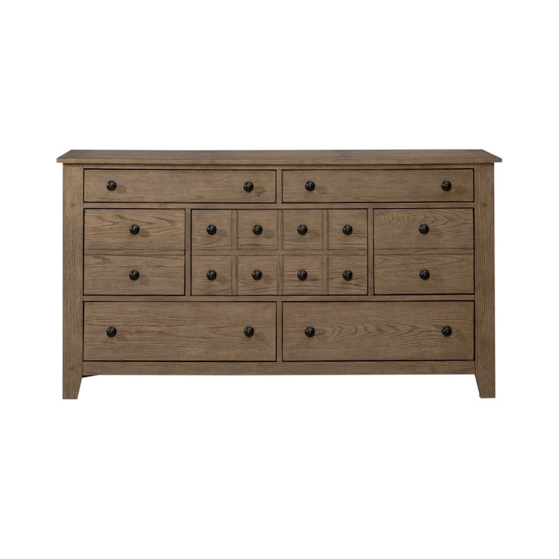 Grandpa's Cabin Rustic 7 Drawer Dresser for Bedroom - Sandstone or Aged Oak