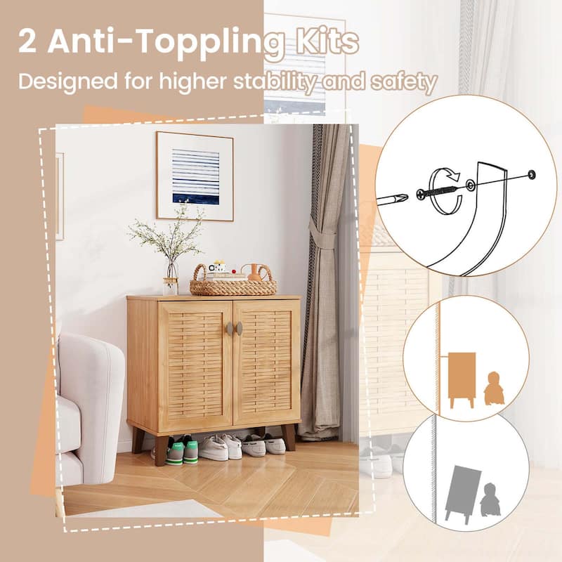 Costway 2-Door Shoe Cabinet with Ventilated Woven Doors & 3 Removable - See Details