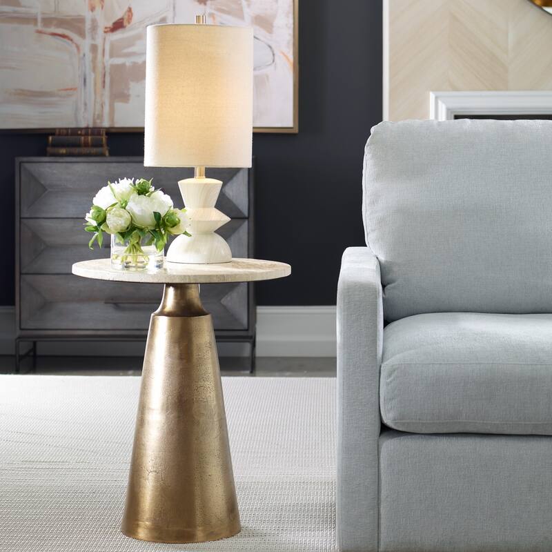 Round Top Conical Base Accent Side Table - 24" - Brass Finish