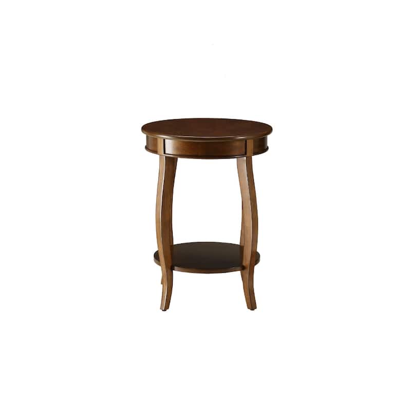 Round Wooden End Table with Shelf 24 Inch Brown Side Table - 18” x 18” x 24”