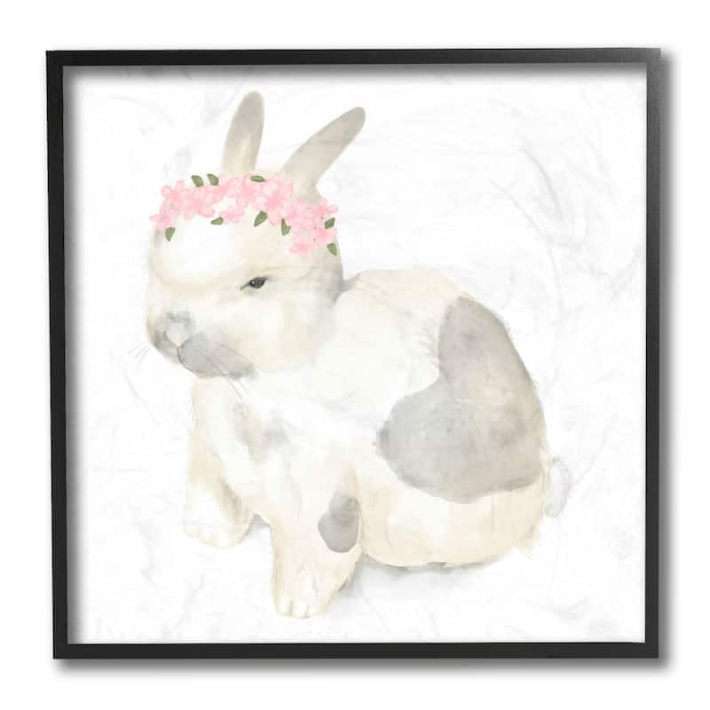 Stupell Sleepy Floral Crown Bunny Illustration Nursery Animal Framed Giclee Art Design By Daphne Polselli - 12 x 12 - Black