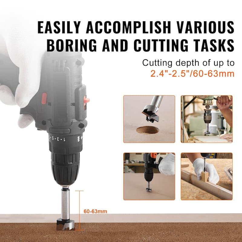 UIMOSO Forstner Bit Set, 16 Pcs Forstner Drill Bits Set, 1/4" to 1-5/8", Carbon Steel, with Universal Round Shank - 16 Pcs