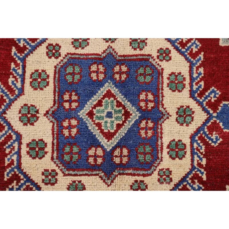 Red Geometric Kazak Oriental Area Rug Hand-Knotted Wool Carpet - 5'8" x 8'4"