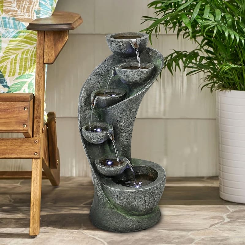 23.8''H Outdoor Water Fountain with LED Curved Indoor Fountain