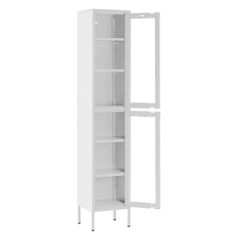 Avish 71-inch White Two Clear Door Metal Cabinet