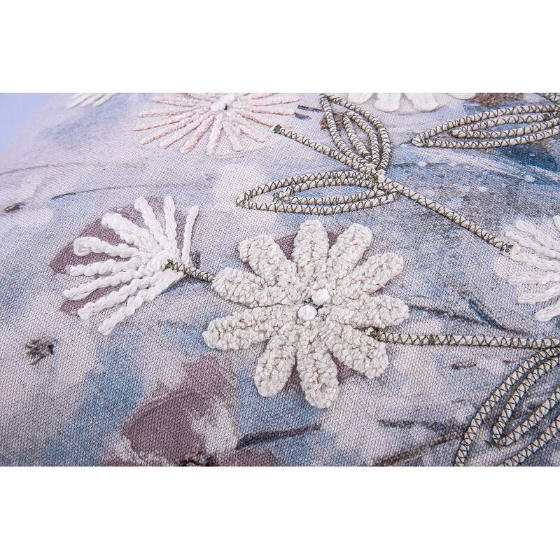 Floral Meadow Cotton Embroidered Decorative Throw Pillow