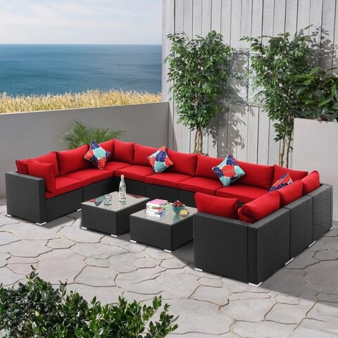 Zenova 11/12-piece Wicker Sofa Outdoor Patio Rattan Sofa Sectional Set