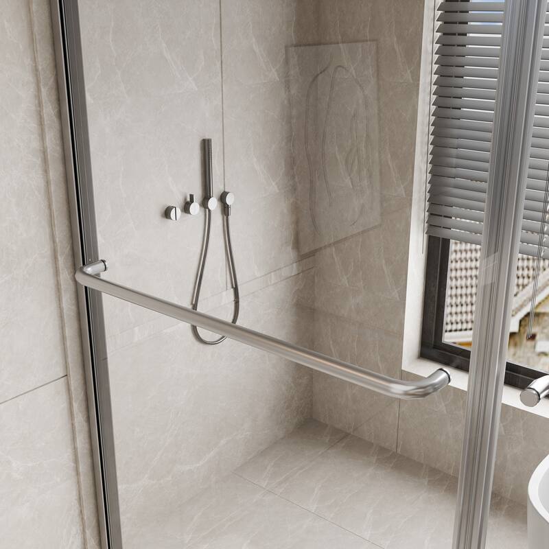 Modland 70'' H Glass Double Sliding Shower Door in Black/Chrome