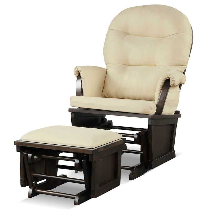 Wood Baby Glider and Ottoman Cushion Set with Padded Armrests for Nursing - 29.5" x 26" x 40"