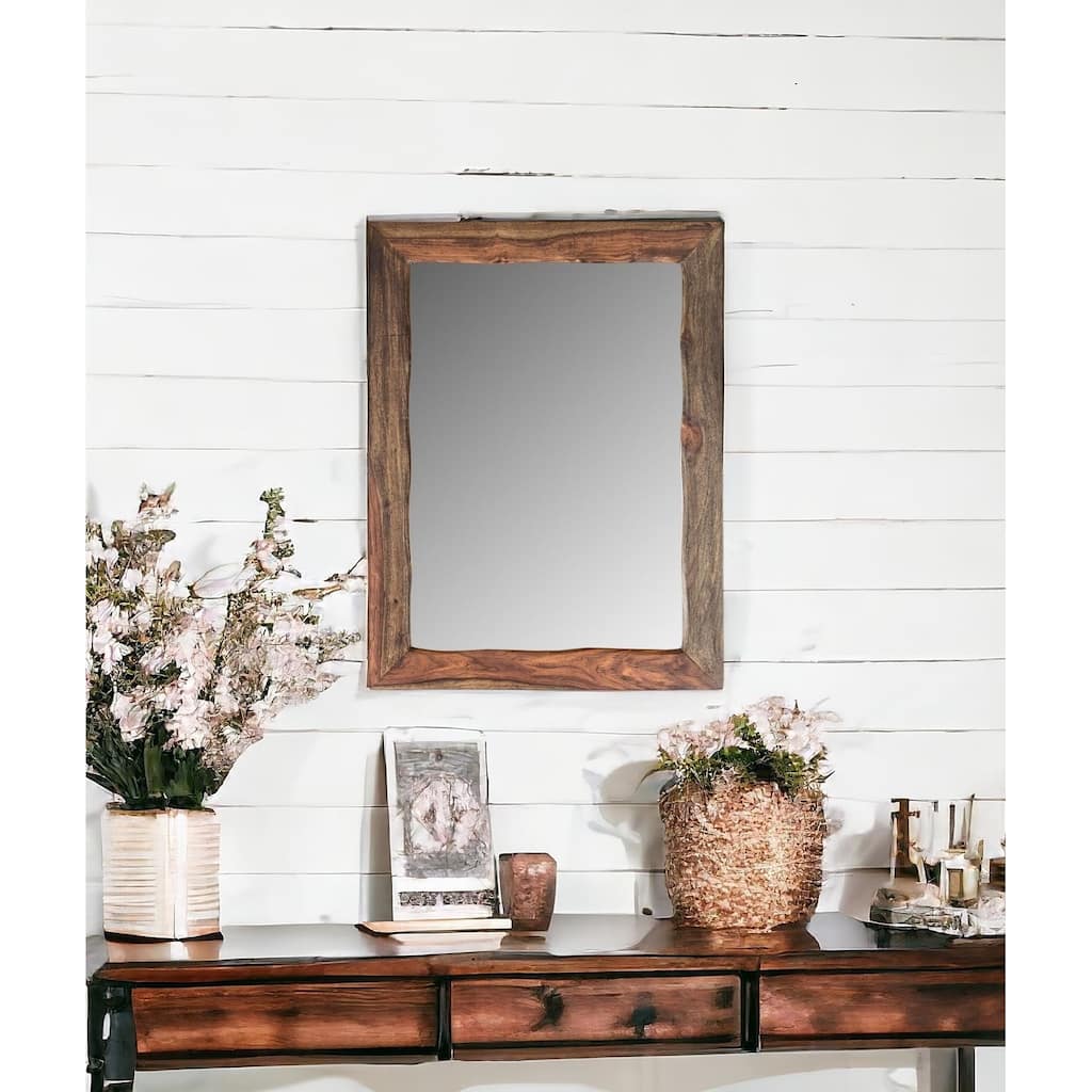 HomeRoots 44" Dark Brown Solid Wood Framed Accent Mirror