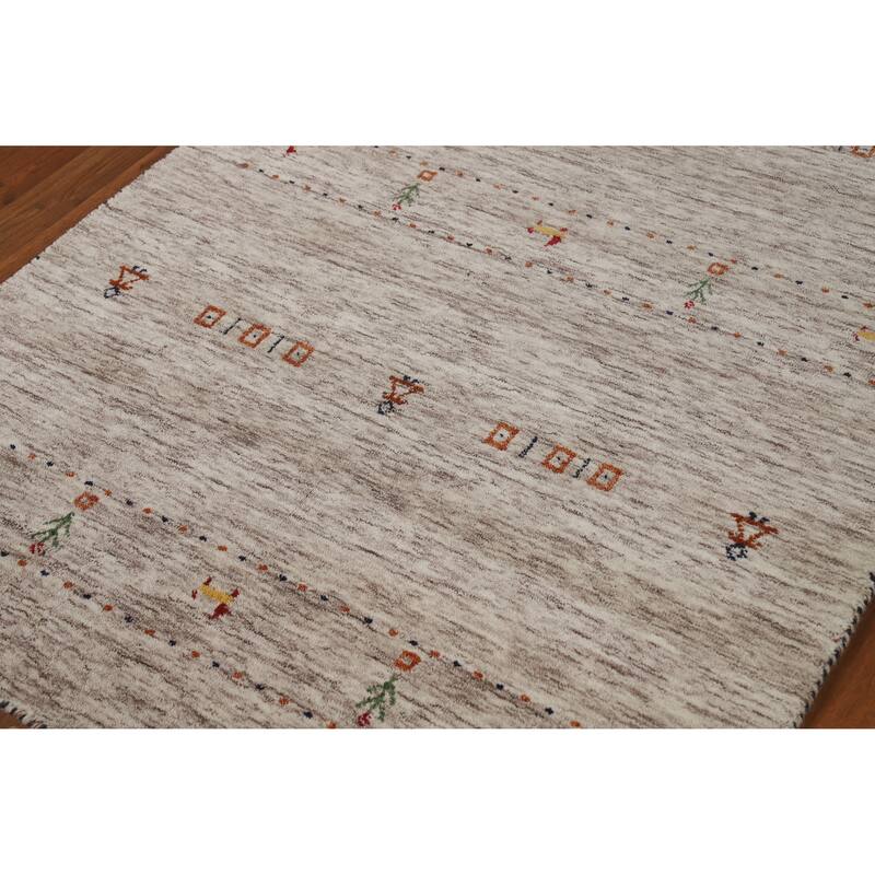Hand Knotted Oriental 100% Wool Carpet Tribal Stripe Beige & Ivories Gabbeh Area Rug - 5' 9'' X 3' 9''