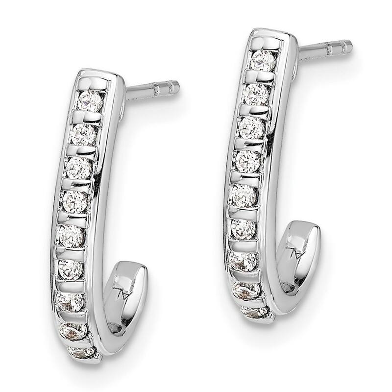 Curata 14k White Gold Diamond J hoop Post Earrings - 15x10mm Wide 2mm Thick