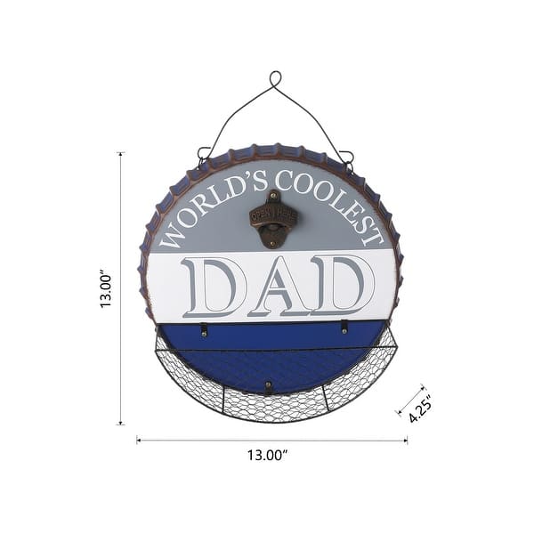 Glitzhome 13"D Father's Day Metal Bottle Openner Wall Sign Organizer