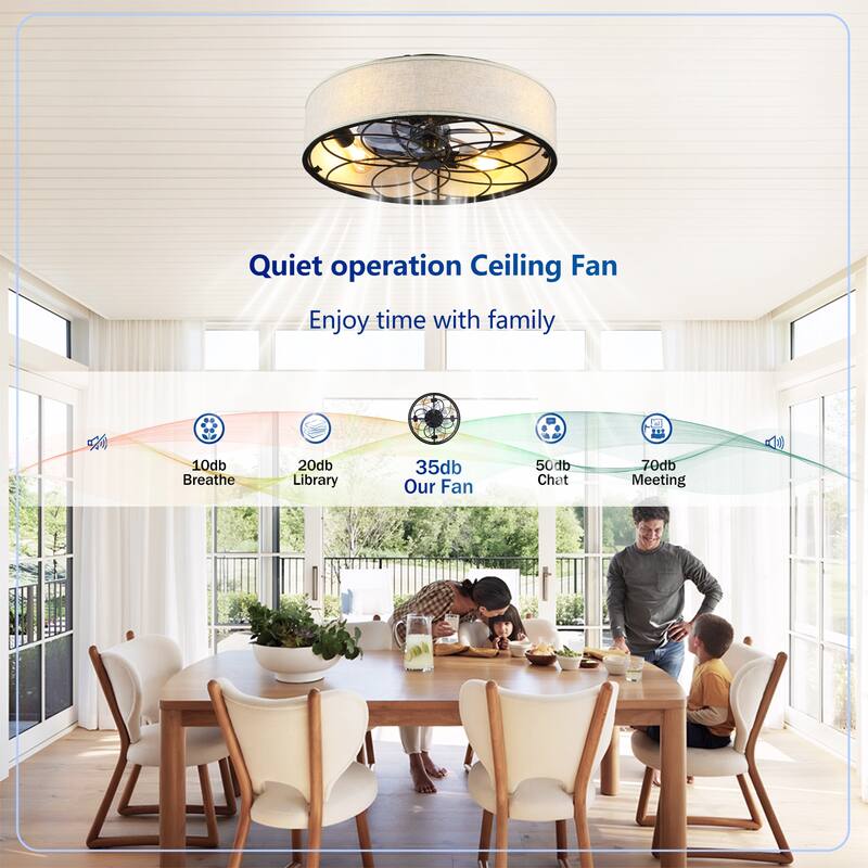 Sofucor 20 Inch Caged Ceiling Fans Flush Mount,Low Profile Fabric Farmhouse Ceiling Fan with Remote Control - N/A
