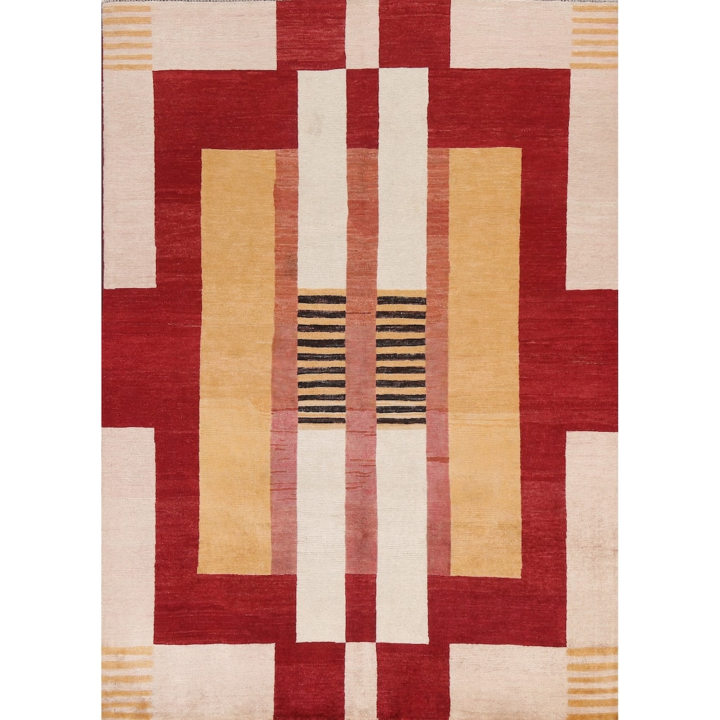 Geometric Gabbeh Kashkoli Oriental Wool Area Rug Hand-knotted Carpet - 5'0" x 6'8"