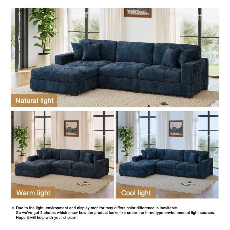 Modern Oversized Chenille Modular Sectional Sofa with Ottoman