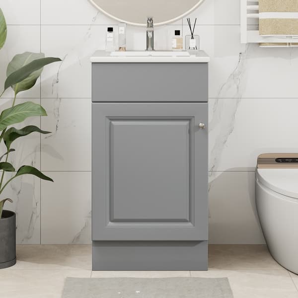 slide 2 of 15, Christopher Knight Home - Ethan 18" Bathroom Wooden Vanity with Sink and Storage Cabinet Grey