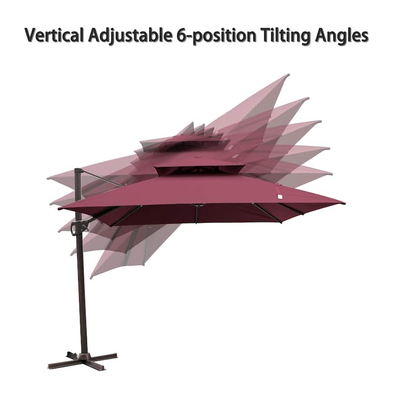 Deluxe 10' x 10' Outdoor Square Double Top Cantilever Umbrella, Base Not Included