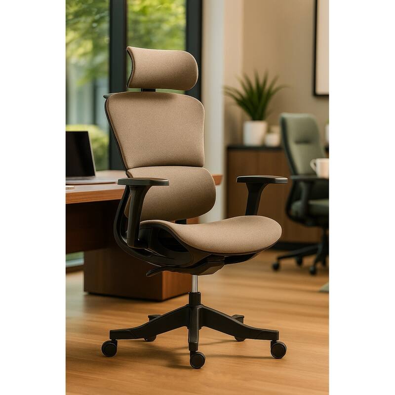 Brown Ergonomic Office Chair with High Back Mesh and Adjustable 4D Armrests - Brown