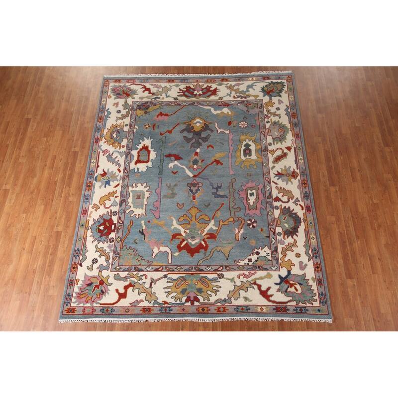 Transitional Blue Oushak Area Rug Handmade Oriental Wool Carpet - 8'1"x 9'10"
