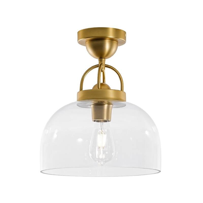 Mid-Century Modern Glass Dome Single Semi Flush Mount Ceiling Light - Brass